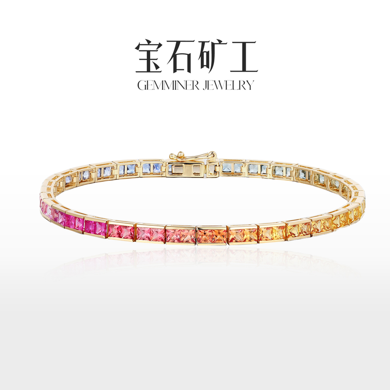 Gemstone Miner Wide Edition [Neon] 18K Gold Natural Gemstone Bracelet Rainbow Color
