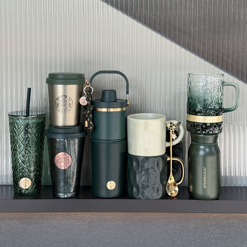 Starbucks Cup Dark Green Gilt Mug with Saucer Glass Straw Stainless Steel Insulated Large Capacity Outdoor Drinking Cup Starbucks Cup Dark Green Gilt Mug with Saucer Glass Straw Stainless Steel Insulated Large Capacity Outdoor Drinking Cup