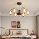 French Mid-Century Style Living Room Lamp, American Retro Vintage Dining Room Study Lamp, Walnut Wood Bedroom Room Chandelier