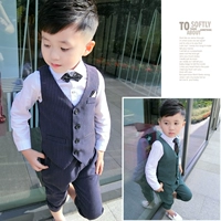 Áo vest trẻ em mùa thu 2018 mới toanh kẻ sọc hoa biểu diễn quần áo cưới bé chủ nhà bộ vest bé trai đi tiệc