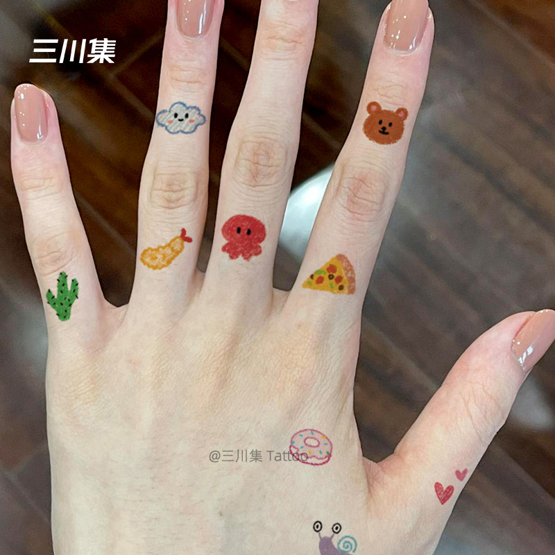 San Chuan Ji Cute and Fun Small Patterns Hand-Drawn Cartoon Colorful Tattoo Stickers Small Fish Rabbit Ice Cream Bear