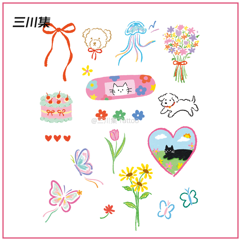 Cute Girl-Themed Small Pattern Tattoo Stickers for Men and Women Couples, Colorful, Waterproof and Long-Lasting, Suitable for Arms and Wrists