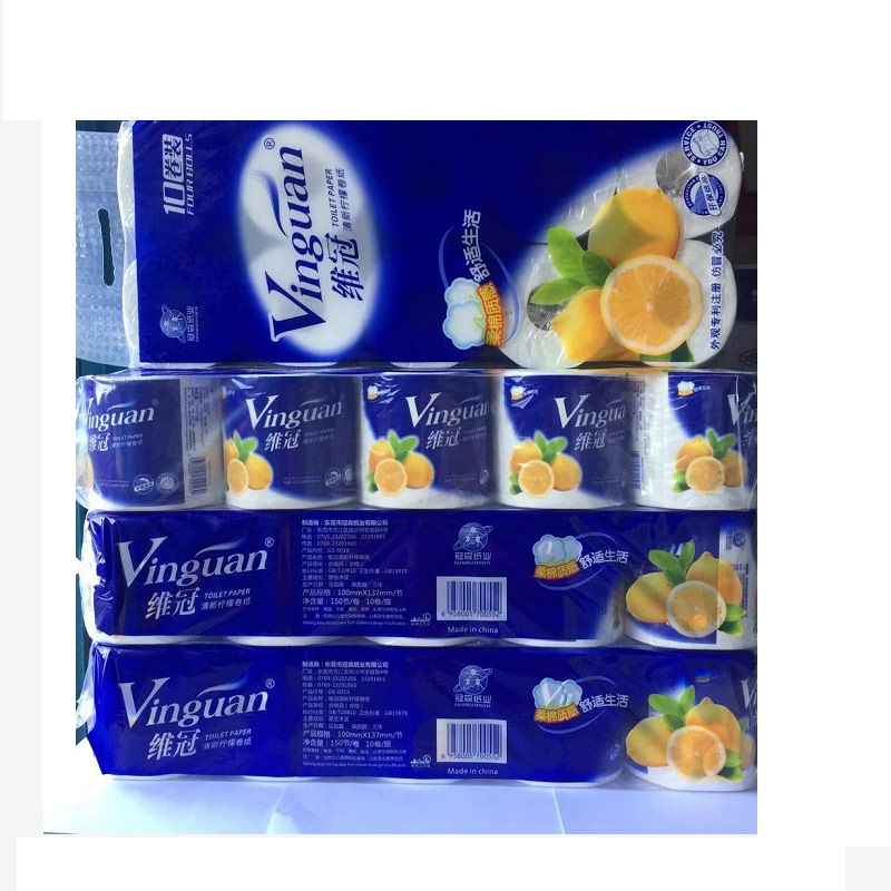 Weiguan Fresh Lemon Unscented Toilet Paper, Five-Layer Household Embossed 3.5cm Roll Paper Core, Family Special Offer, 8 Packs Totaling 80 Rolls