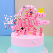 Red pink pink pink panther cart birthday cake decoration shopping cart for girls baking toy fittings