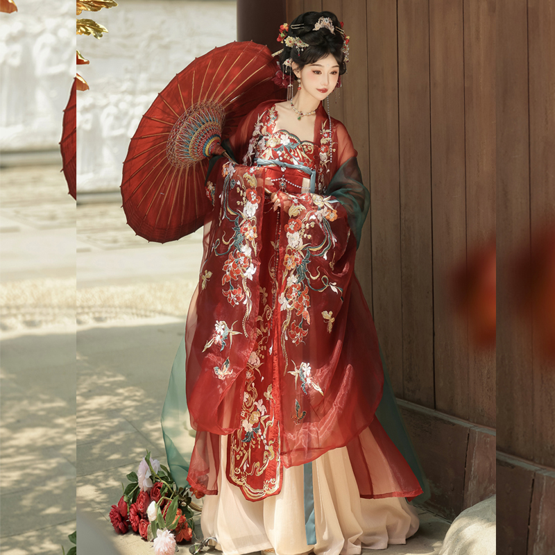 Original Hanfu for Women with Heavy Embroidery, Tang-Style Hezi Skirt, Improved Mid-Length Summer Version Original Hanfu for Women with Heavy Embroidery, Tang-Style Hezi Skirt, Improved Mid-Length Summer Version