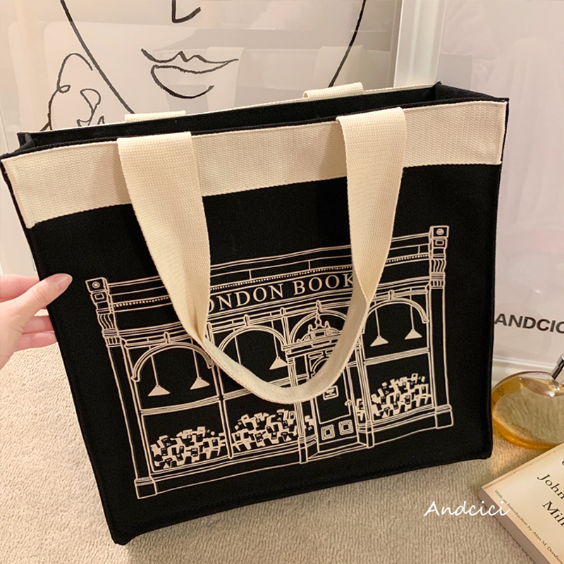 London Bookstore~ Stylish Three-Dimensional Thick Canvas Bag, Unisex Shoulder Bag, Large Capacity Shopping Bag, Student Backpack