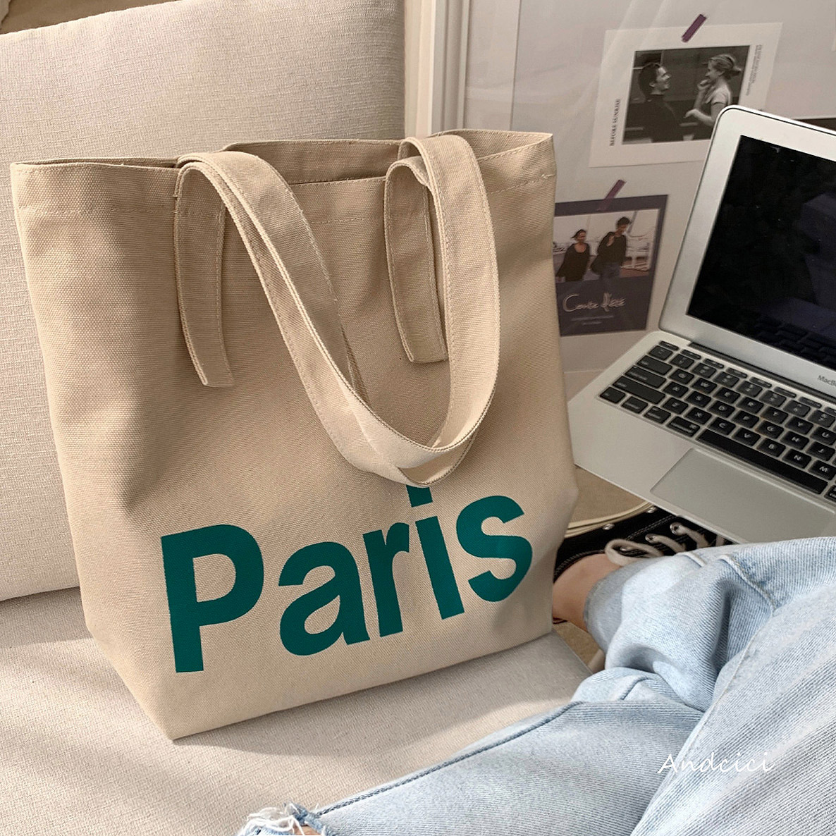 Paris milk tea ~ vitage green lettering large capacity sails bunk bag for men and women students' school bags, special bags