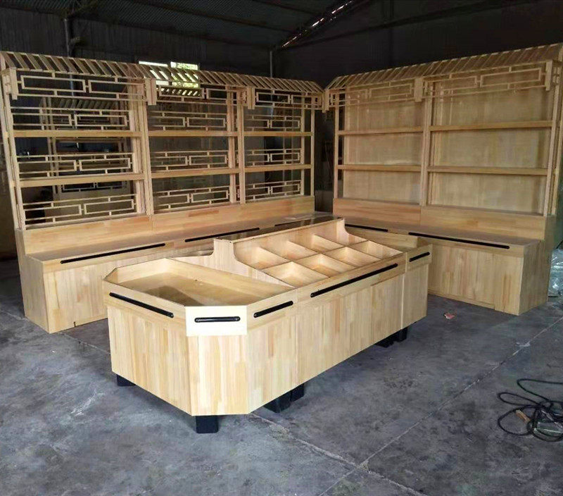 Supermarket Solid Wood Dried Fruit Gift Exhibition Rack Confectionery Shelf Miscellaneous Grain Rack Container Wood Display Cabinet Zero Food Exhibition Cabinet Hollowed-out