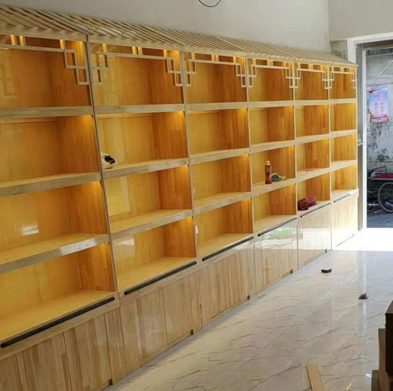 Customized wooden shelf dried fruit grains display cabinet mobile food grain and oil store display cabinet gift customized specialty cabinet