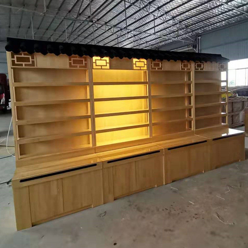 Set to be New Chinese Pine Wood Purple Sand Pot Tea Display Case Solid Wood Tea Zhuang Tea Room Multi-Treasure Cabinet Mobile Rack Multilayer Rack