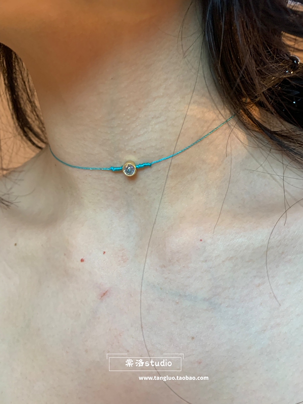 Tangluo Handmade Tiffany Blue Braided Rope Zircon Choker Necklace for Women, Niche and Unique Clavicle Chain, Versatile for Everyday Wear