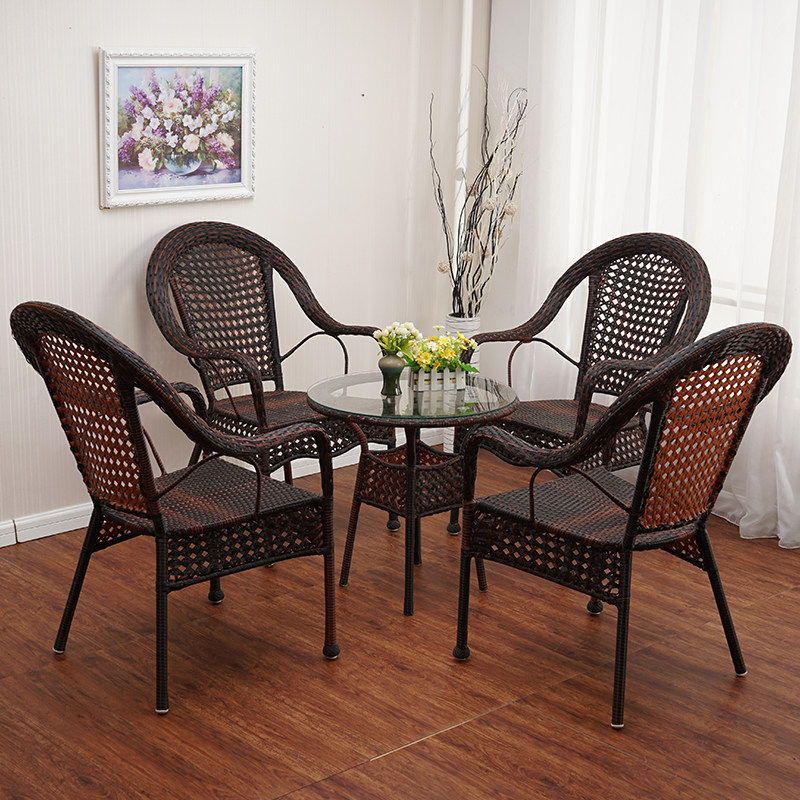 Rattan chair three-piece balcony outdoor leisure chair high back table and chair combination rattan chair coffee table yard table and chair