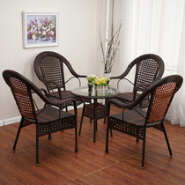 Rattan chair Three-piece balcony outdoor leisure chair High backrest table and chair combination Rattan chair Coffee table Yard table and chair