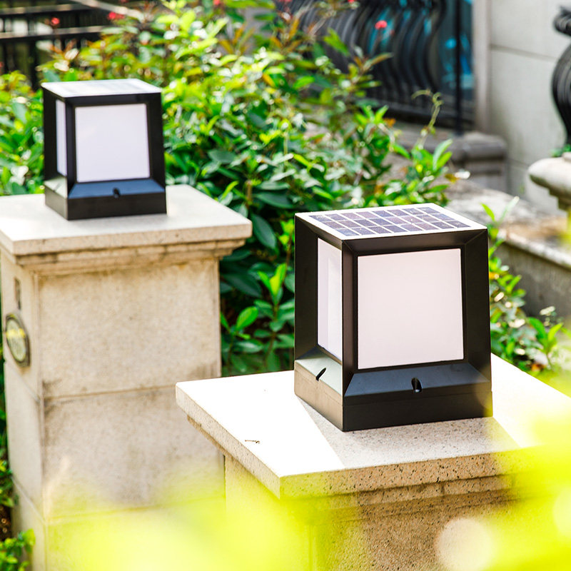 Modern Outdoor Solar Column Headlights Wall Lamp Villa Courtyard Lamp Wall Head Lamp Waterproof Garden Light Pillar Lamp