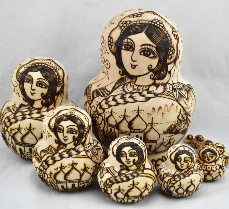 Large Belly 10 Floors Cover Dolls ten Layers Pure Handmade Original Wood Color Transfer Engraving Beautifully Retro High-end New