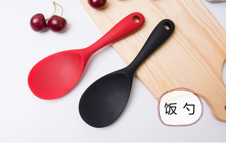 Đầy đủ silicone không dính chảo xẻng xào xào xẻng dài xử lý muỗng khuấy muỗng nhiệt độ cao không bị thương nồi silicone đồ dùng nhà bếp bộ