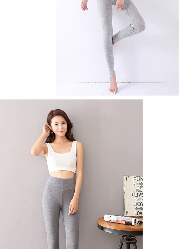 Quần mùa thu nữ chất liệu cotton đơn thân áo body body ấm quần dày quần đường kẻ quần mỏng phần cotton mặc eo cao quần tất nữ lót lông