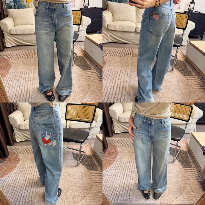 High-End, High-Quality Pants! Korean Dongdaemun Pocket Distressed Print Long Stylish Floor-Length Jeans High-End, High-Quality Pants! Korean Dongdaemun Pocket Distressed Print Long Stylish Floor-Length Jeans