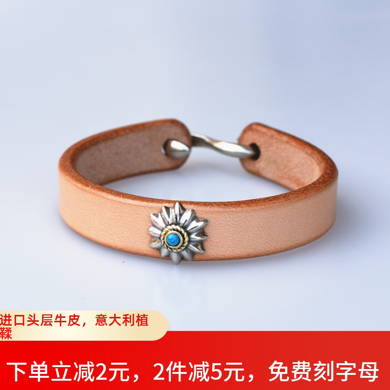 Handmade Leather Bracelet Couple Leather Bracelet Punk Motorcycle Leather Ring Men and Women Jewelry Hand Accessories 925 Silver