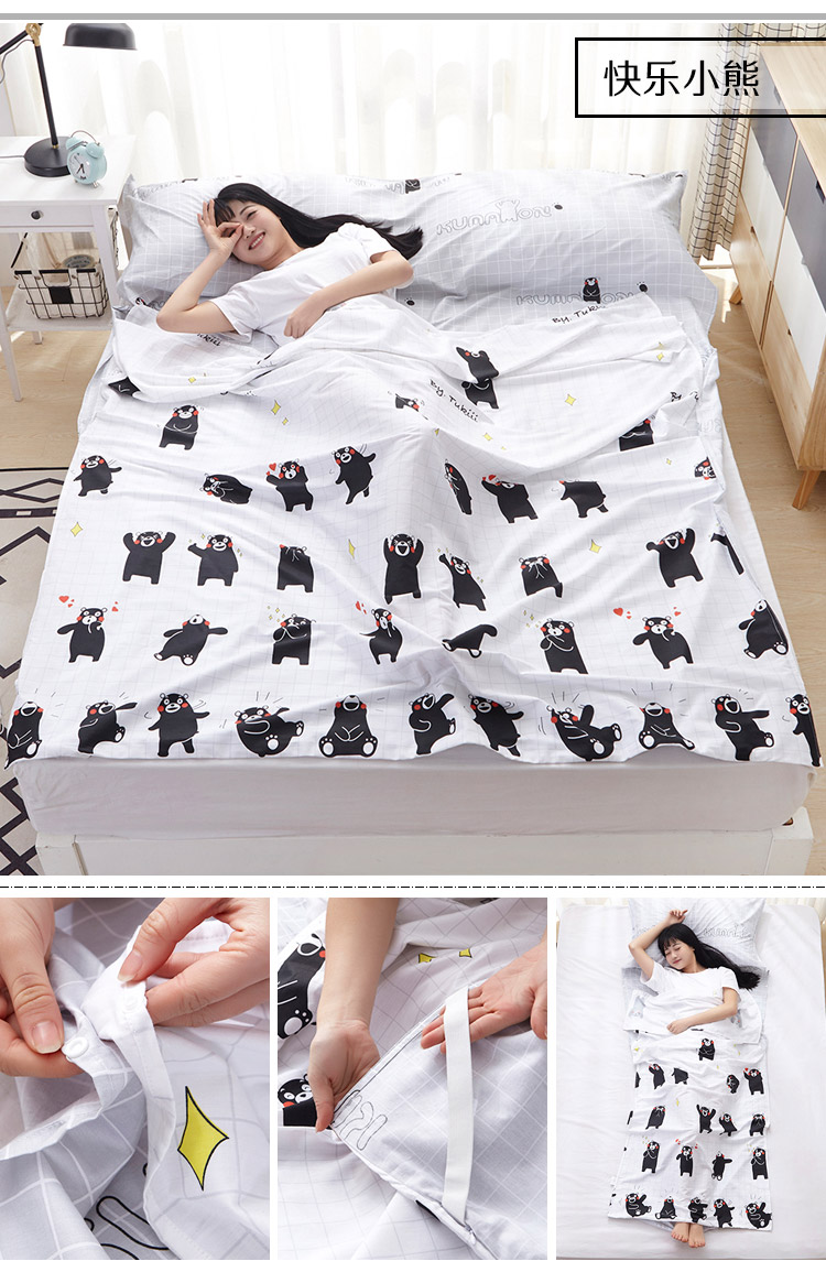 Tuyết fox bông cotton bẩn túi ngủ khách sạn khách sạn bẩn quilt cover Kumamoto gấu du lịch đôi khăn trải giường ngủ