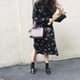 Mùa xuân Hàn Quốc retro nhỏ floral neckline với voan dài tay đầm hoang dã lỏng trùm đầu dài váy nữ váy yếm váy đầm
