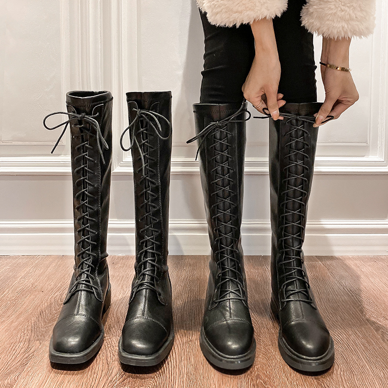 2020 new net red boots strap elastic boots but knee high boots thin boots slim boots