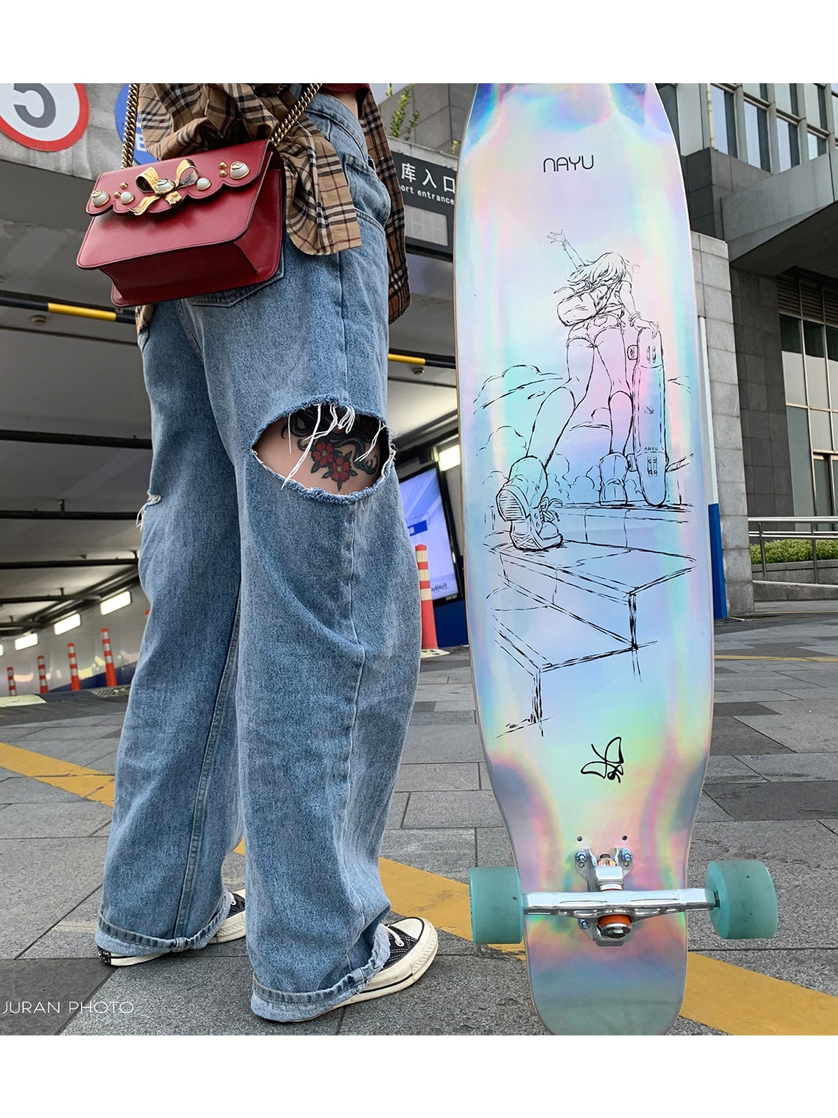 NAYU take fish long board Professional dance board Laser beginner boy girl Meow brush street walk adult skateboard home