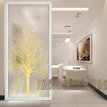  Decorative translucent frosted tempered art glass screen partition wall living room double-sided effect entry entrance Happiness tree