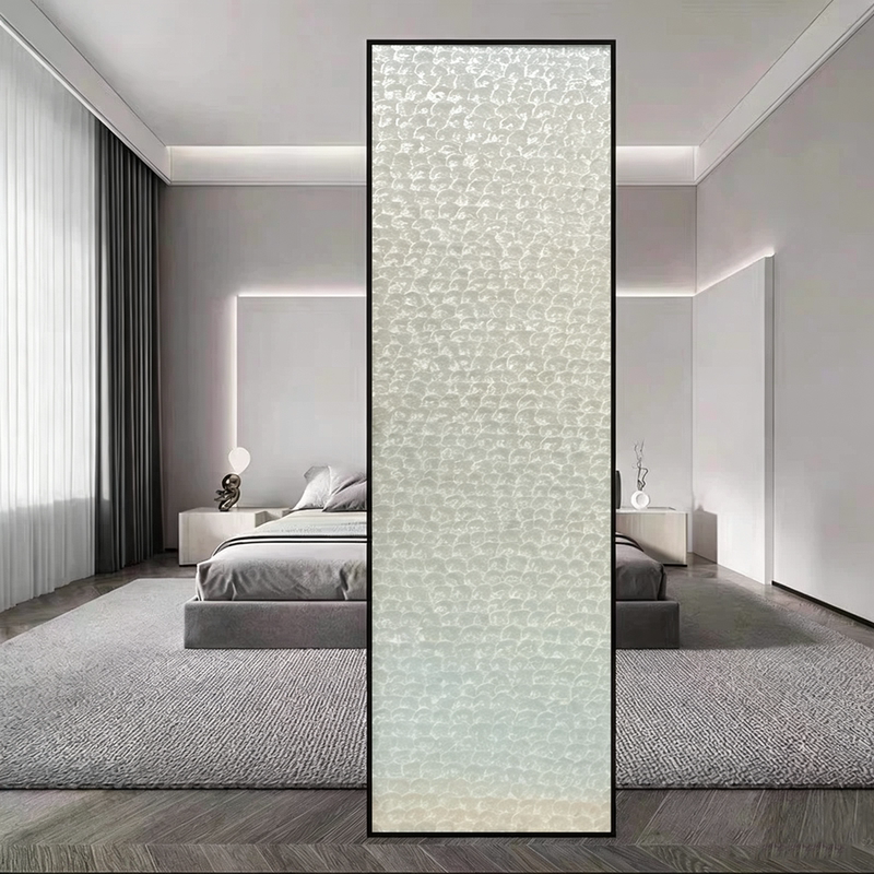Natural Shell Art Glass Screen for Entryway Partition, Villa Living Room, Double-Sided, Light Luxury, Translucent, Modern and Simple Natural Shell Art Glass Screen for Entryway Partition, Villa Living Room, Double-Sided, Light Luxury, Translucent, Modern and Simple
