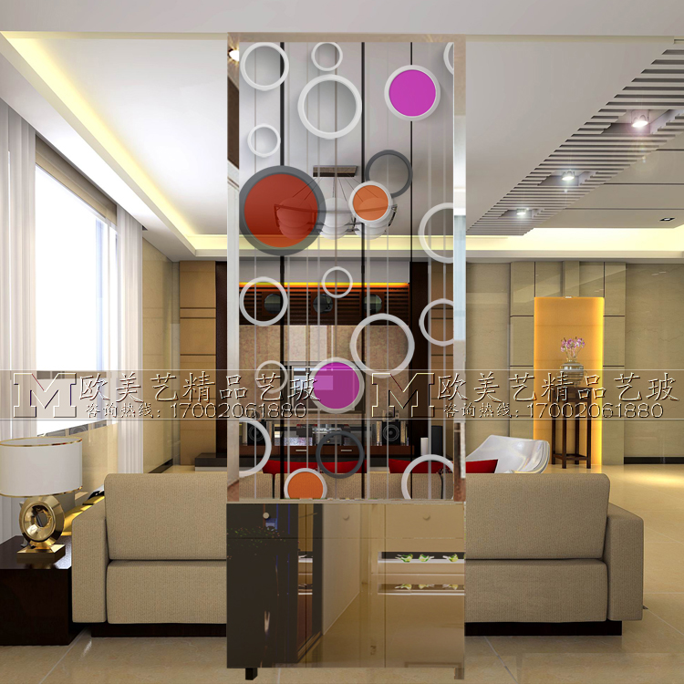 Modern simple art glass screen partition shoe cabinet living room ceiling mirror porch carving process concentric