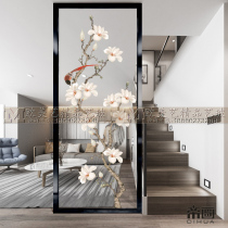 Simple art glass partition screen Entrance Living room tempered frosted ceiling decorative background wall Magnolia bird