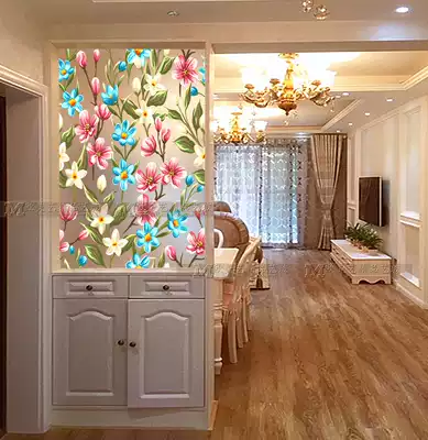 Limited-time sale j home art glass background wall Entrance partition screen Shoe cabinet sliding door carving craft flowers
