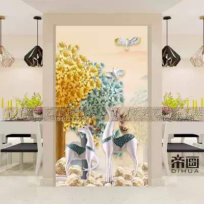 Art glass entrance background wall deep carved frosted translucent partition screen double-sided process modern Jane European elk