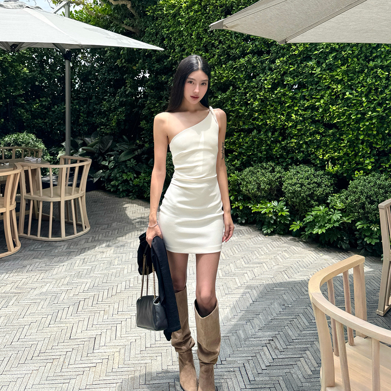Beautiful Girl Rosie One-Shoulder Knot Bodycon Double-Sided Messy Knit Short Stretchy Dress for Women Beautiful Girl Rosie One-Shoulder Knot Bodycon Double-Sided Messy Knit Short Stretchy Dress for Women