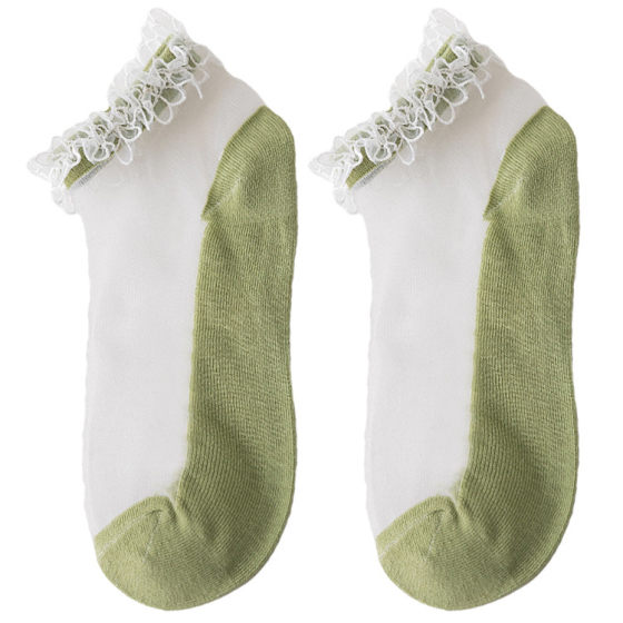 Socks women's boat socks spring and summer thin section shallow mouth non-slip crystal socks pure cotton bottom glass stockings invisible lace women's socks