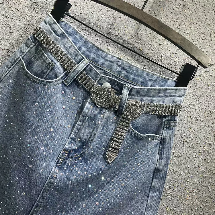 Châu Âu 2019 xuân hè hè nữ mới eo cao Một gói từ hông váy lông cạnh khoan nóng váy denim mỏng nữ - Váy