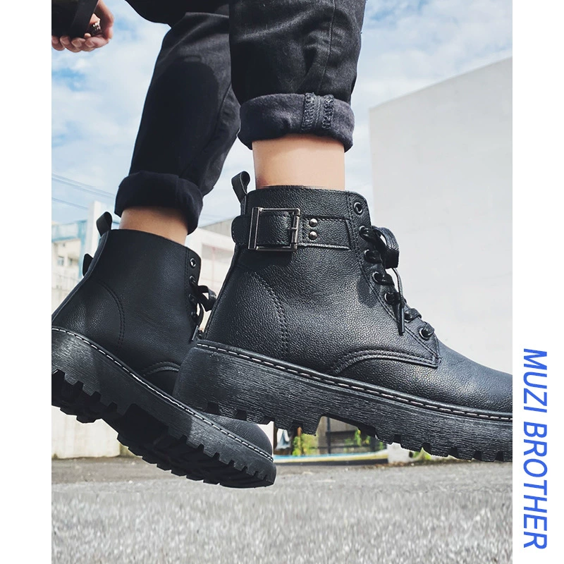 Muzi brother black tooling boots nam cao cổ đế dày của Anh tăng boots ngắn nam Phiên bản hàn quốc của giày Martin hoang dã - Giày ống