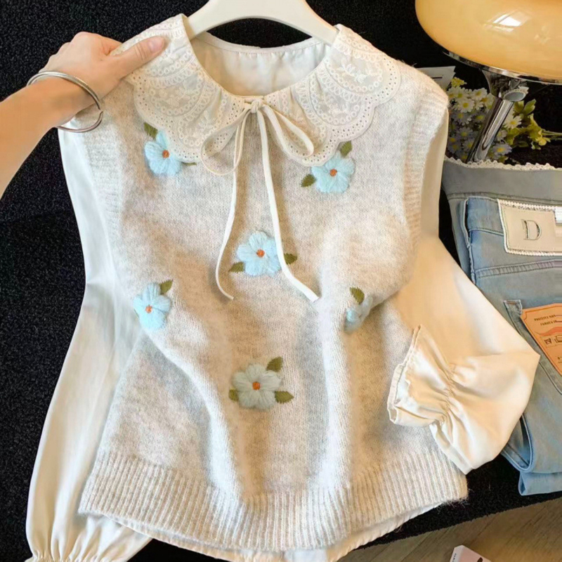 Cute and Sweet Knitted Vest for Teenage Girls, Junior High School Student Outfit, Layered Sweater Vest, Sleeveless Jacket