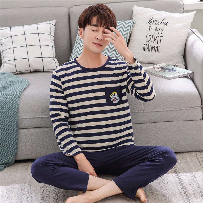 Bộ đồ ngủ nam cotton dài tay mùa xuân và mùa thu trẻ trung tuổi trẻ trung đồ ngủ nam cotton mỏng mùa xuân phục vụ nhà mùa đông đồ bộ thun cotton mặc nhà cao cấp
