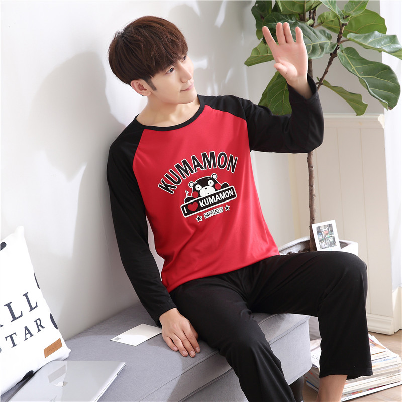 Bộ đồ ngủ nam dài tay cotton mùa xuân mùa thu hoạt hình tuổi teen Hàn Quốc cặp sinh viên tươi mới phục vụ nhà mùa hè đồ bộ đẹp