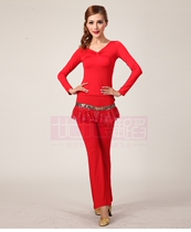  Square dance clothing new suit long-sleeved culottes milk silk and milk silk plus velvet two fabrics