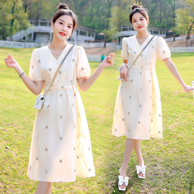 Maternity Summer Dress Fashion Set 2026 New Short-Sleeved Pure Cotton Pregnant Mother High-End Style Summer Dress