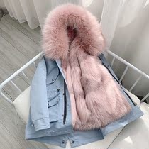 Childrens faction overcomes boys liner Otter Rabbit wool female midlength girl thickened fox fur collar detachable fur