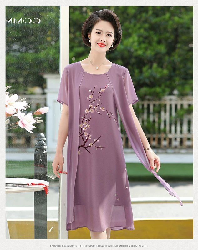 Mẹ mùa hè đầm ngắn tay khí chất 2019 mới 40 tuổi 50 quý bà trung niên ngoại khí qua váy voan quỳ - Quần áo của mẹ