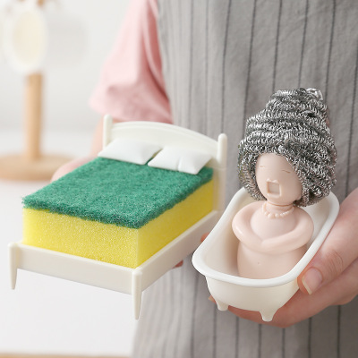 Creative lady bath steel ball drain rack bathtub singer villain kitchen queen cleaning ball sponge storage seat