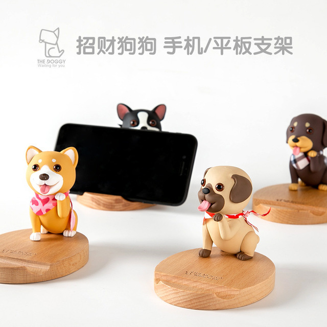 Creative cute Wang Xing people recruit chaise dogs Haez Chibago chai dog desktop phone frame cartoon wooden mobile phone holder