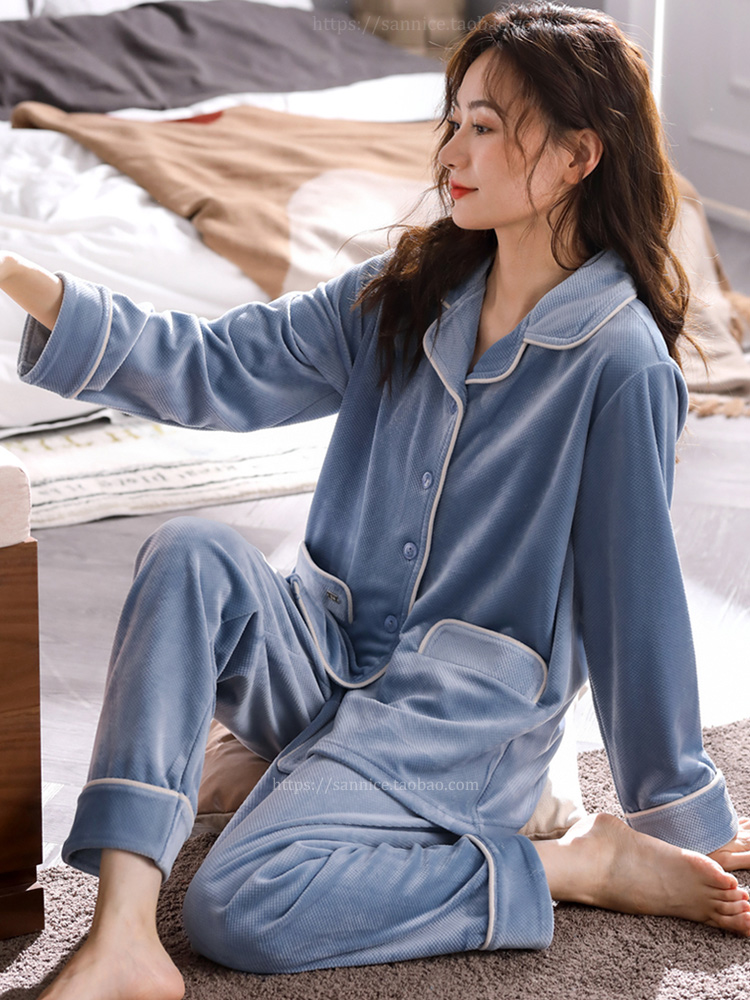 MAJE MANTAS gold velvet pajamas women's winter new warm and thickened island velvet high-end homewear suit