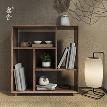 Three-house tea room containing shelf and room floating window small black walnut wood multi-treasure teapot tea cup cabinet grid D4