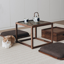 Three-house solid wood small tea table day style kang a few simple tatami dwarf table sitting ground floating window balcony tea table combination D4