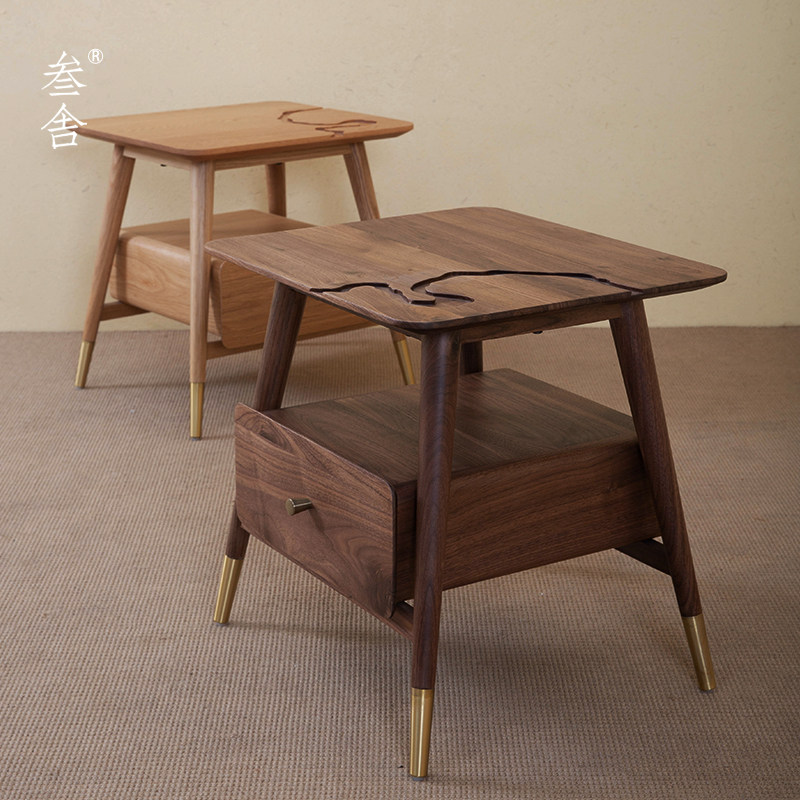 Sanshe original bedroom bedside table bedside small table simple modern black walnut solid wood sofa Nordic side table D4